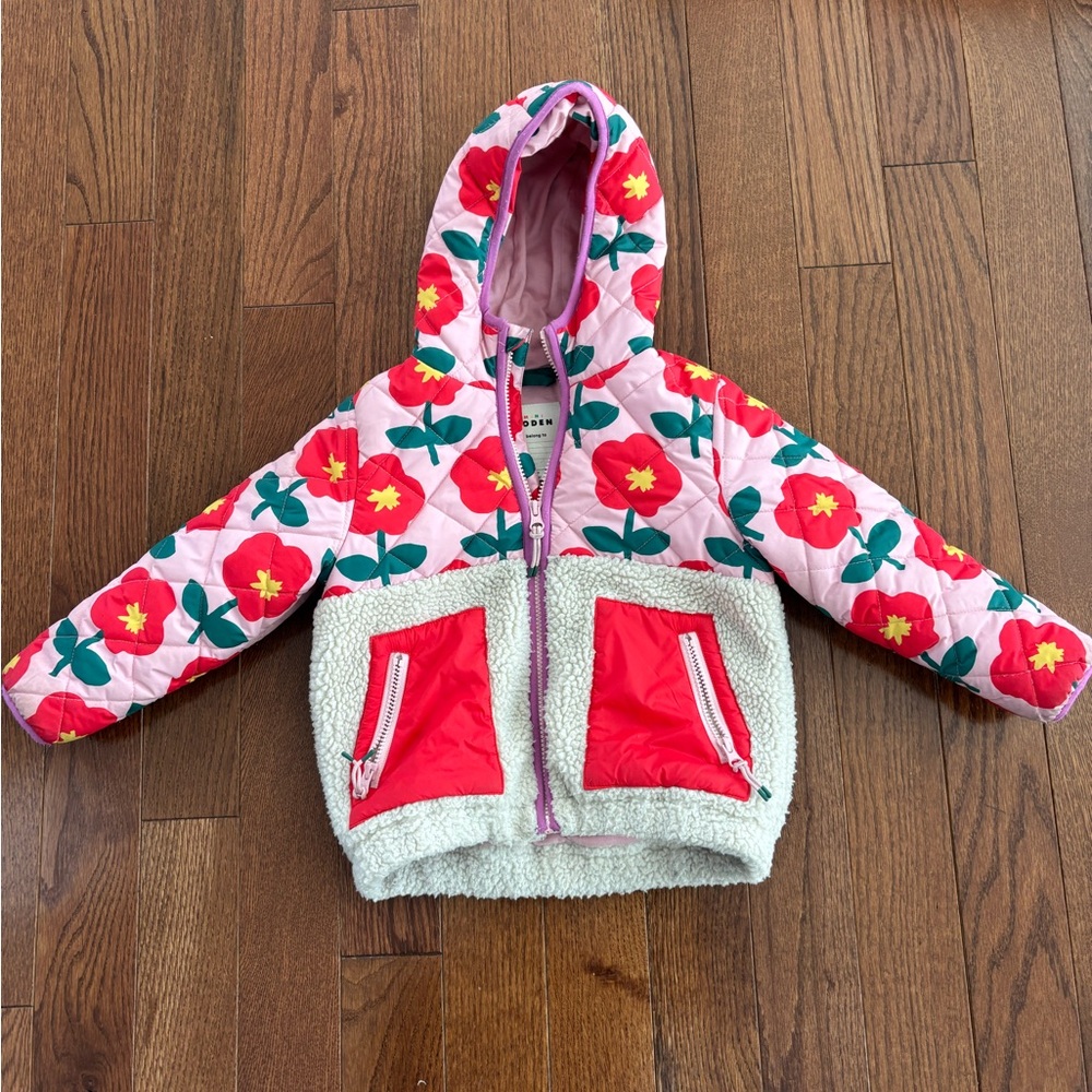 Mini Boden Pink Floral Puffer Jacket